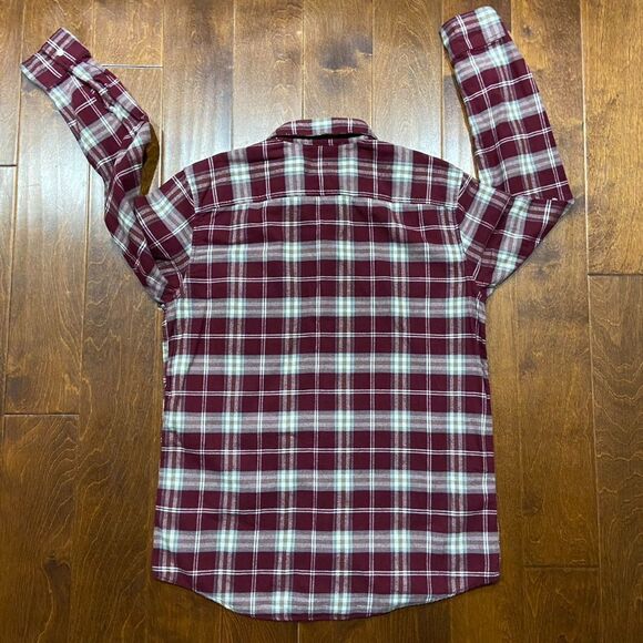 American Eagle Vintage Maroon Tan Plaid Button Front Flannel Men's Size Large - Picture 5 of 7